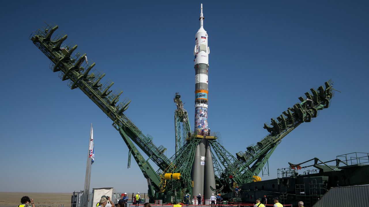  Astronauts just launched on a Soyuz rocket with an energy-drink ad on it, continuing a Russian tradition 